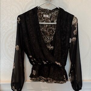 Little Moon Black Floral Wrap Blouse reversible